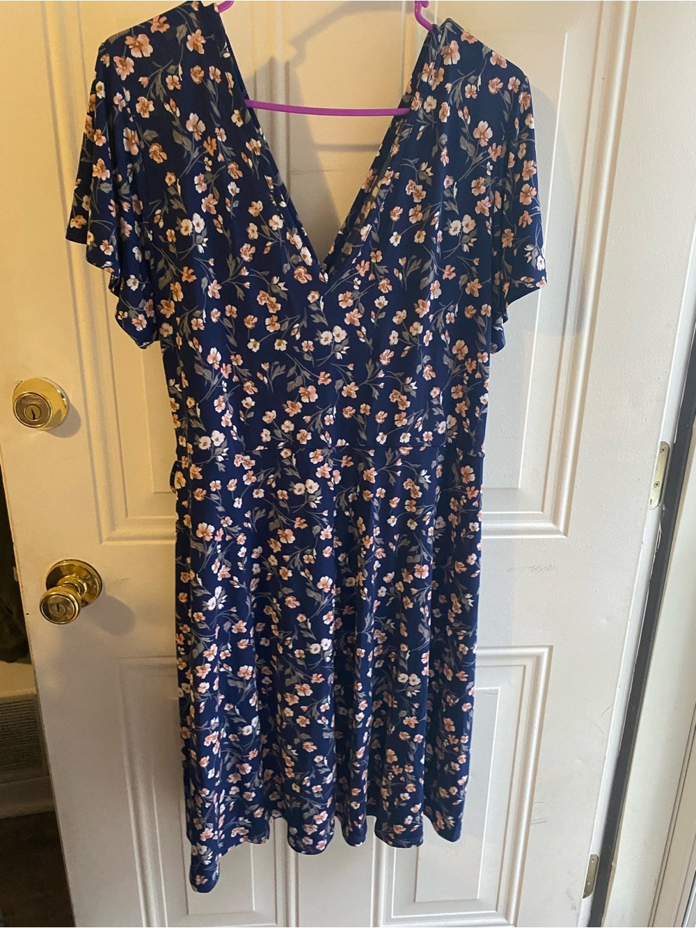 Kaileigh Navy Floral Wrap Dress with Peach Blossoms